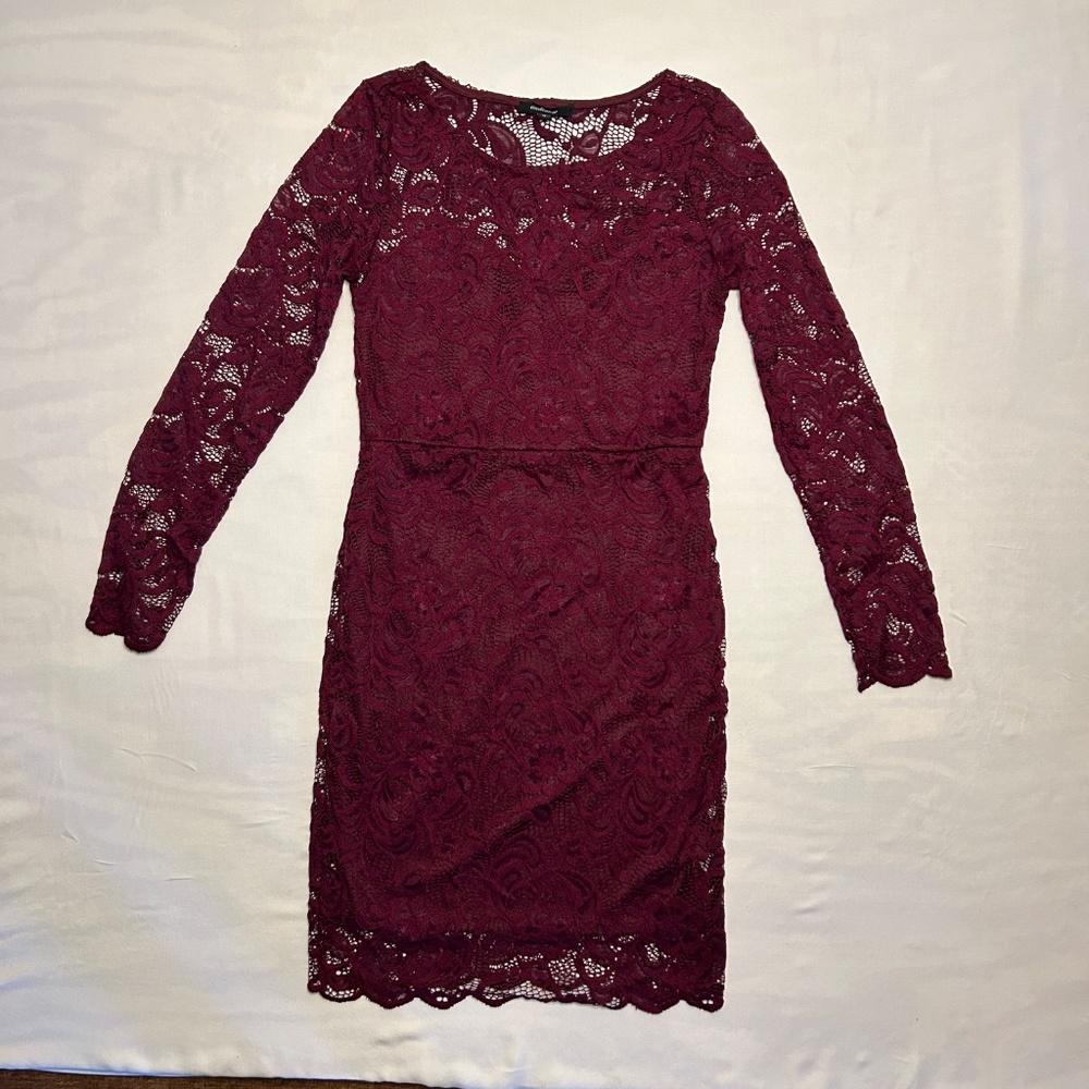 Ambiance Women’s Lace Long Sleeve Mini Dress Medium‎ Burgundy Party Dress